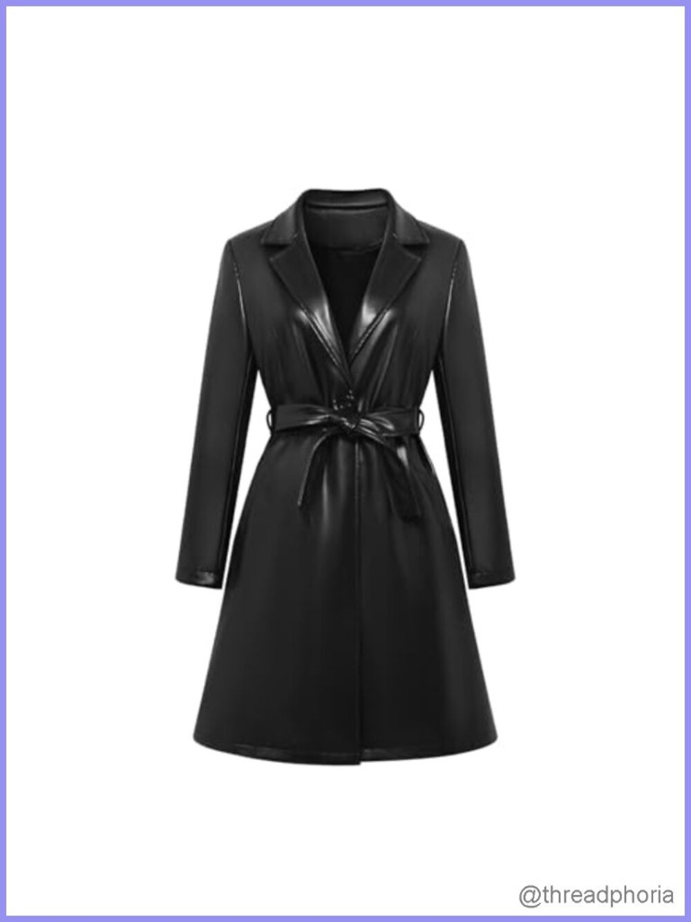 Faux Leather Trench Coat Long Sleeve Belted Moto Jacket